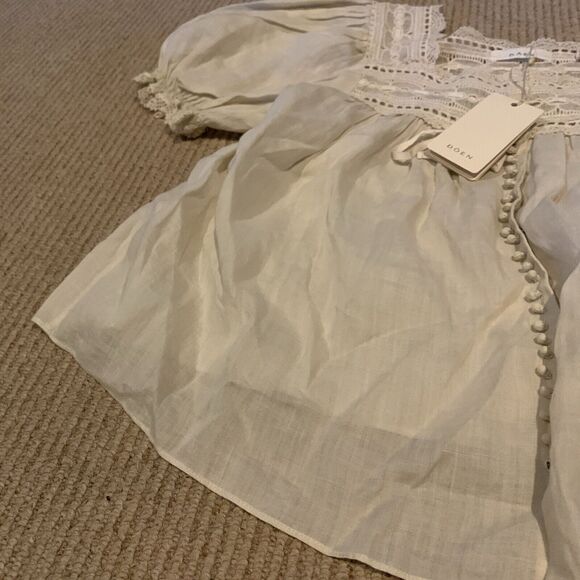 Doen Women's Anneth Puffed Sleeves Laced Square Neckline Blouse Tunic Sz XXS NWT - Picture 7 of 11